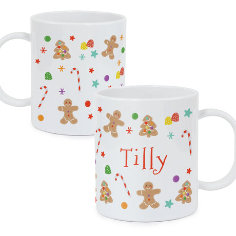 Personalised Gingerbread Pattern Plastic Mug: 4 - Mugs By Gift Moments