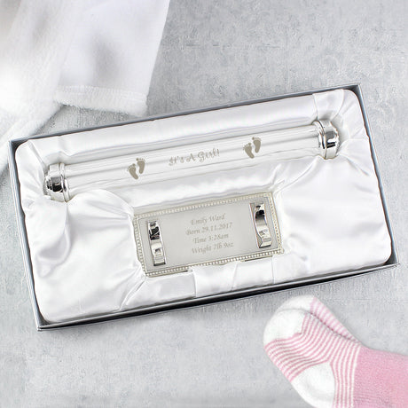 Personalised Its A Girl Silver Plated Certificate Holder: 3 Certificate Holders By Gift Moments