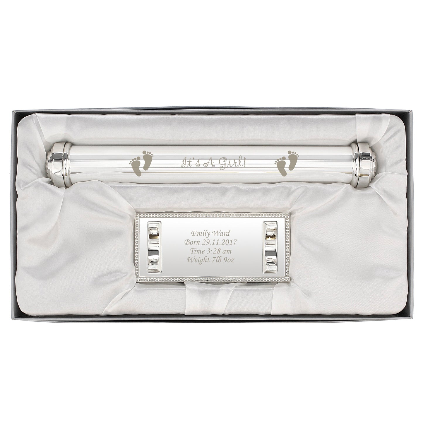 Personalised Its A Girl Silver Plated Certificate Holder: 2 - Certificate Holders By Gift Moments