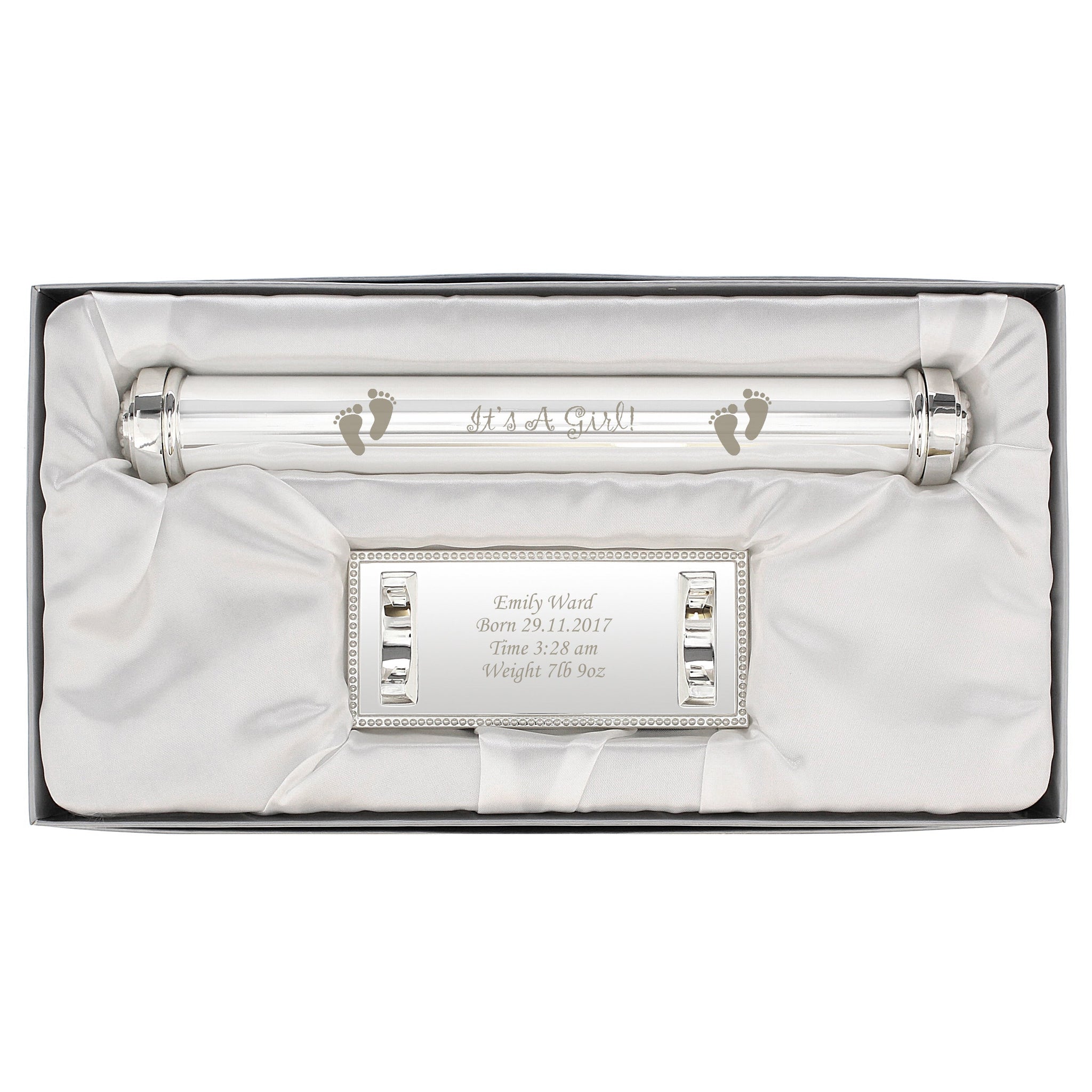 Personalised Its A Girl Silver Plated Certificate Holder: 2 - Certificate Holders By Gift Moments