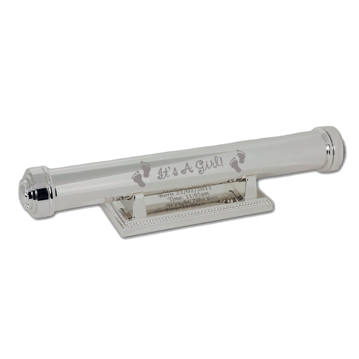 Personalised Its A Girl Silver Plated Certificate Holder: 4 - Certificate Holders By Gift Moments