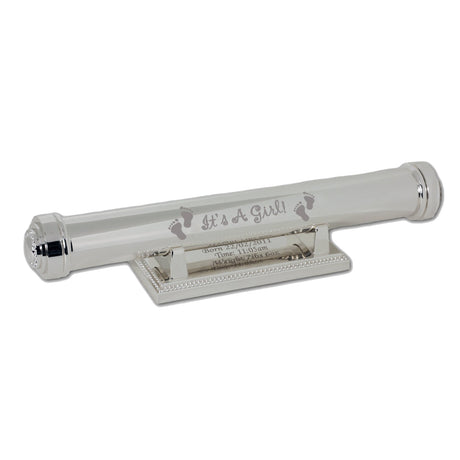 Personalised Its A Girl Silver Plated Certificate Holder: 4 Certificate Holders By Gift Moments