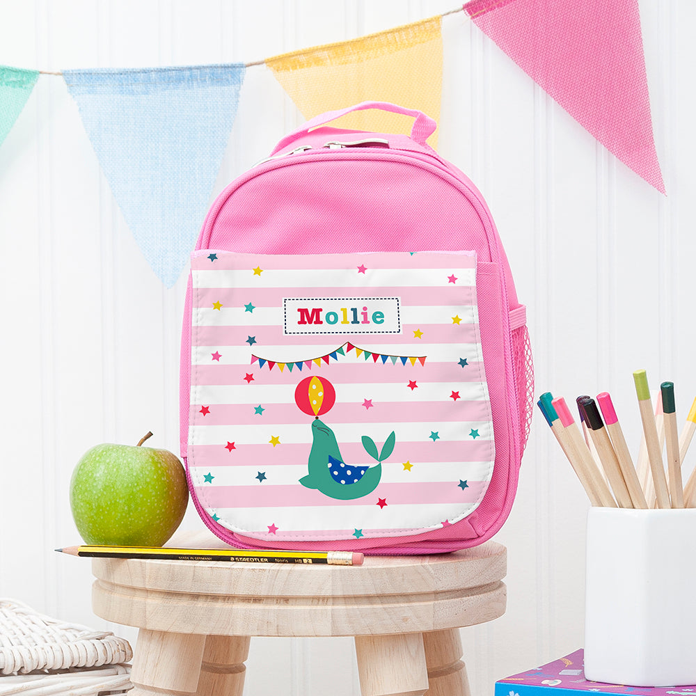 Personalised Girl’s Circus Themed Pink Lunch Bags: 1 - Seal - Lunch Boxes & Bags By Gift Moments