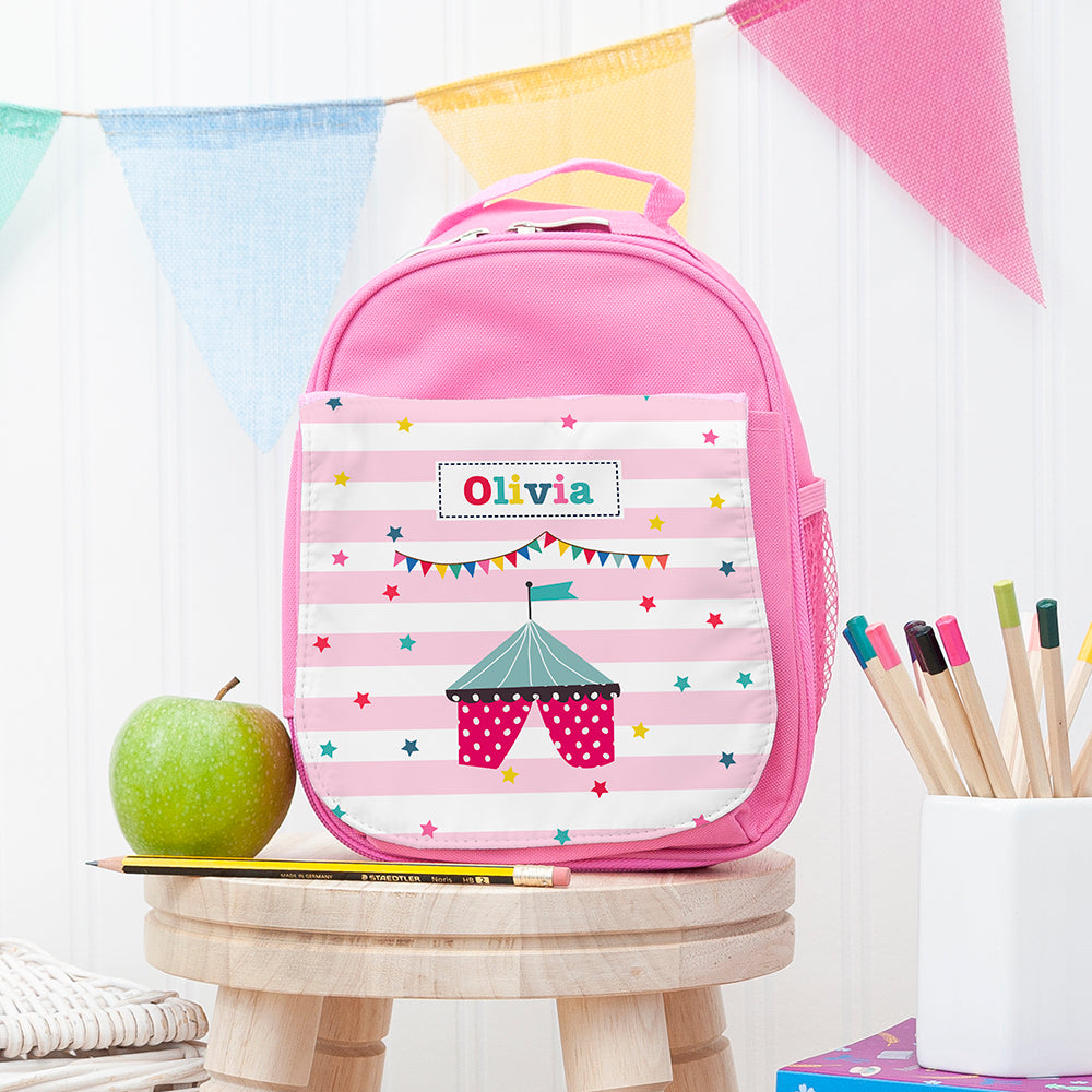 Personalised Girl’s Circus Themed Pink Lunch Bags: 4 - Tent - Lunch Boxes & Bags By Gift Moments