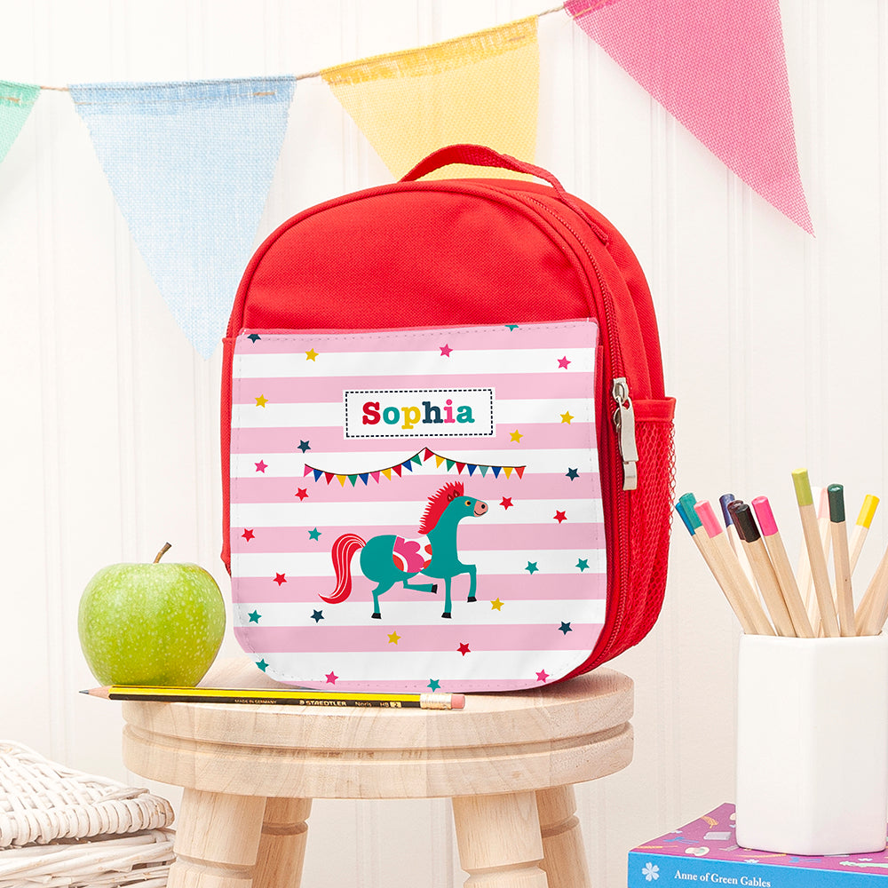 Personalised Girl’s Circus Themed Red Lunch Bags: 2 - Horse - Lunch Boxes & Bags By Gift Moments