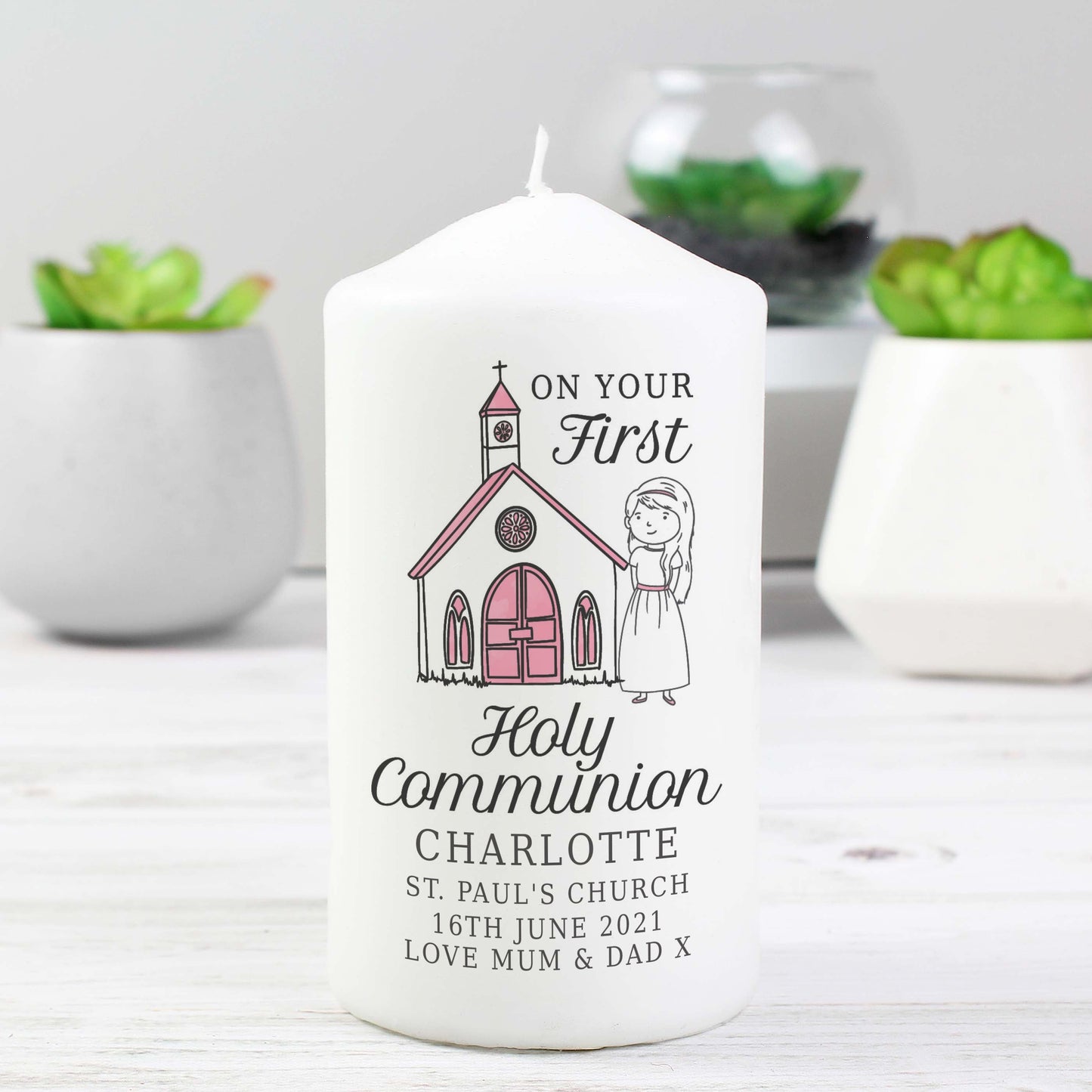 Personalised Girls First Holy Communion Pillar Candle: 2 - Candles By Gift Moments