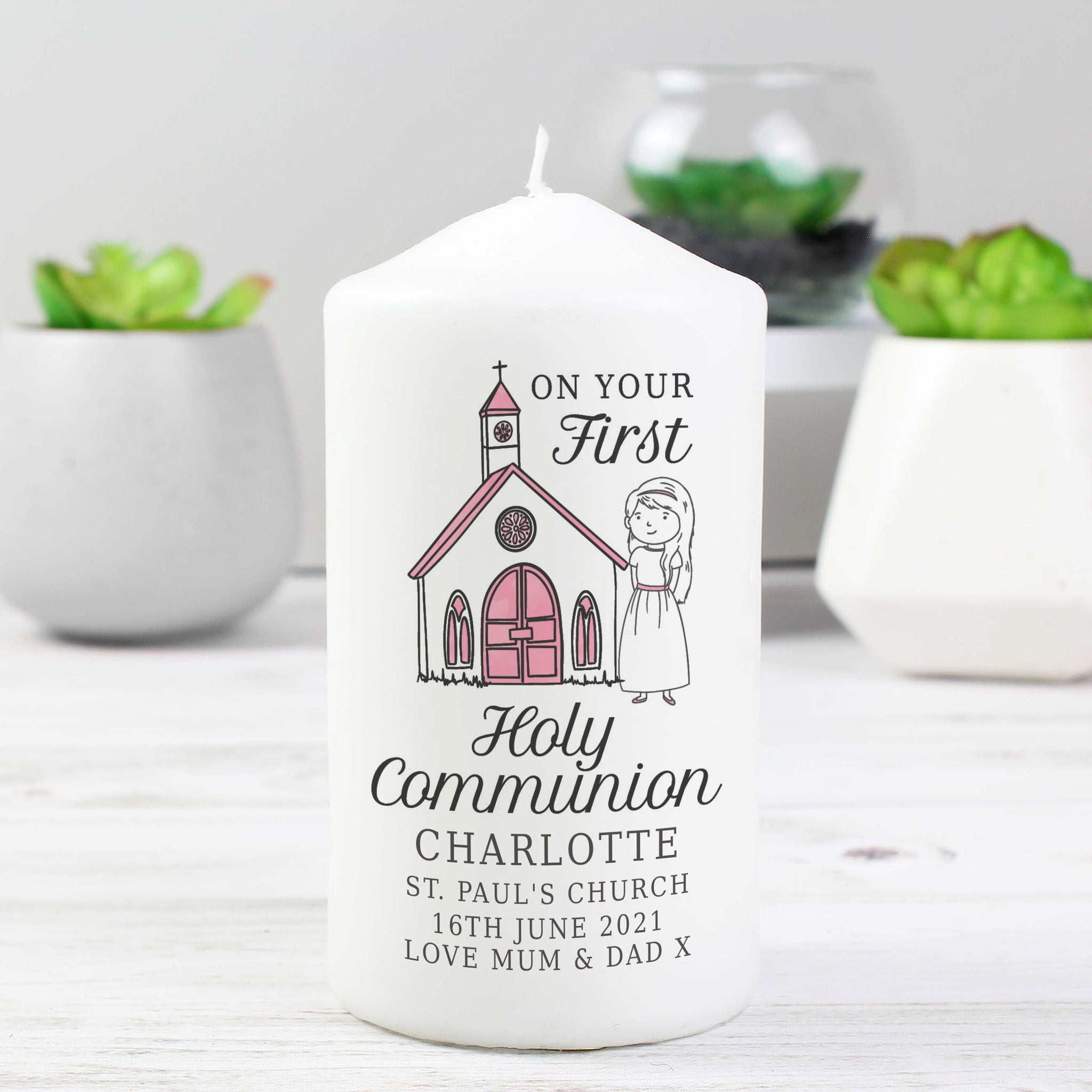 Personalised Girls First Holy Communion Pillar Candle: 2 - Candles By Gift Moments