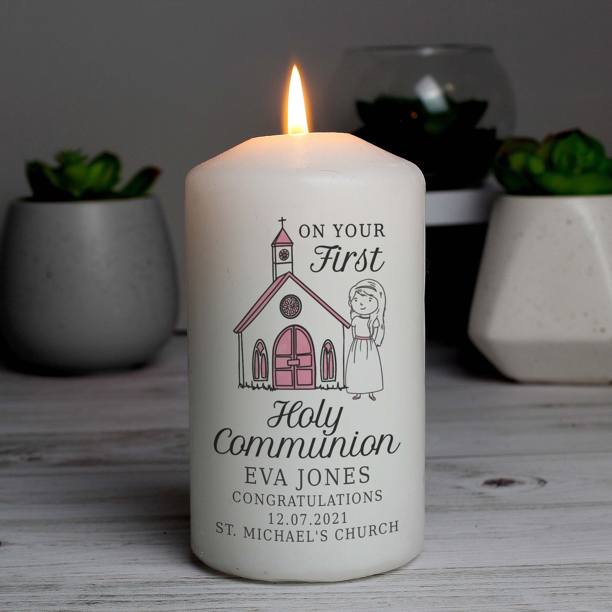 Personalised Girls First Holy Communion Pillar Candle: 1 - Candles By Gift Moments