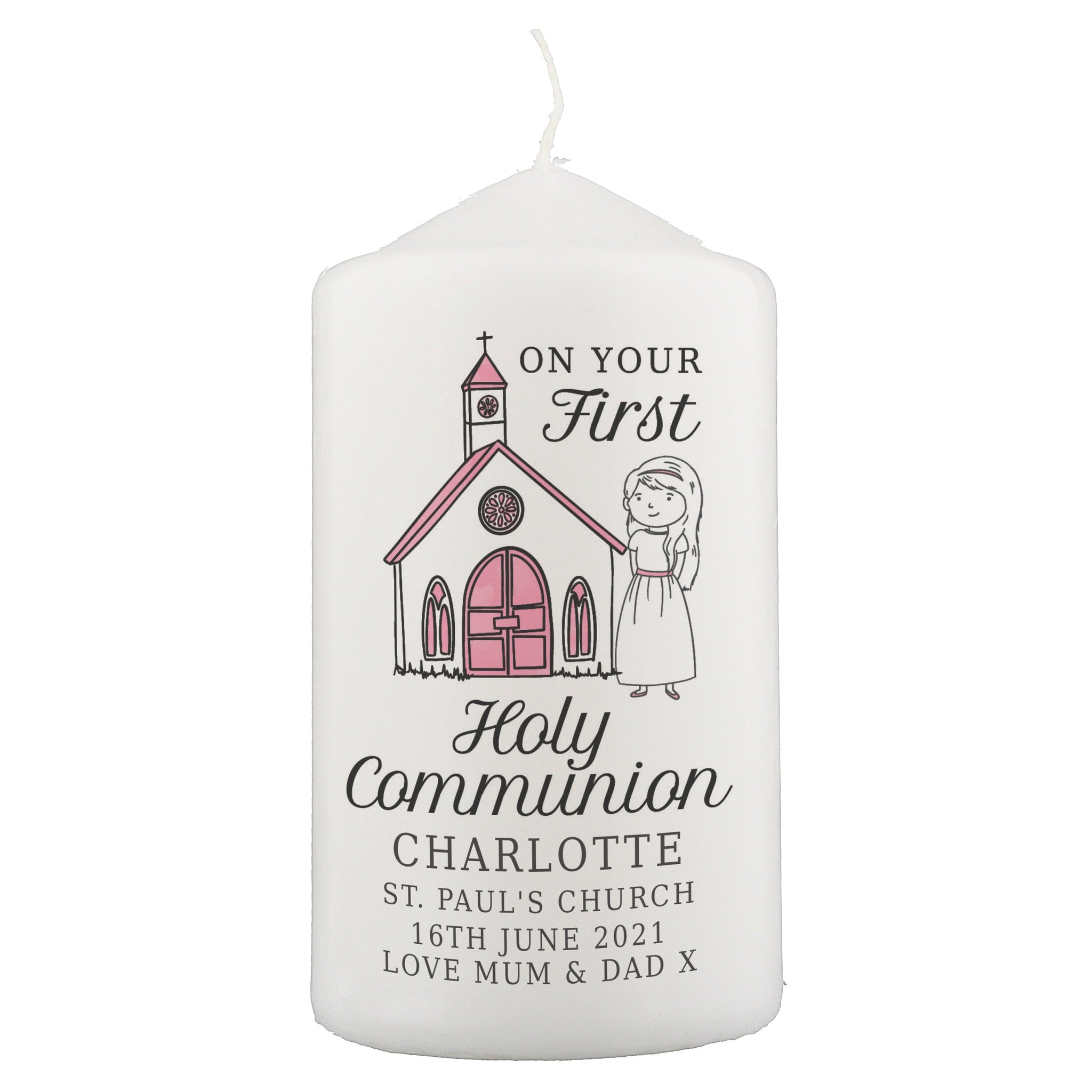 Personalised Girls First Holy Communion Pillar Candle: 4 - Candles By Gift Moments