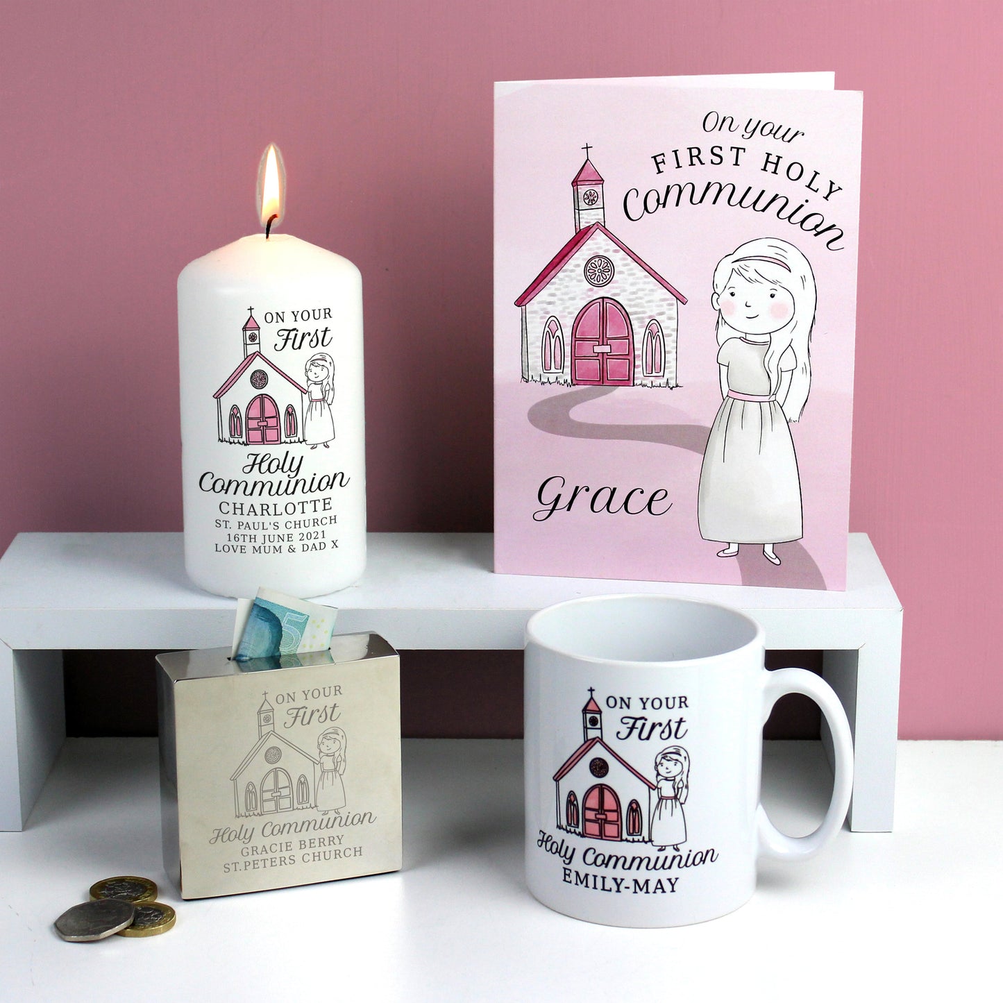 Personalised Girls First Holy Communion Pillar Candle: 3 - Candles By Gift Moments