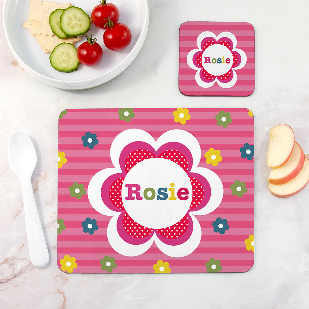 Personalised Girl’s Floral Placemat & Coaster Sets: 3 - Flowers - Placemats By Gift Moments