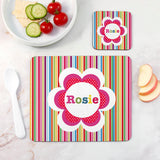 Personalised Girl’s Floral Placemat & Coaster Sets: 1 - Stripes - Placemats By Gift Moments
