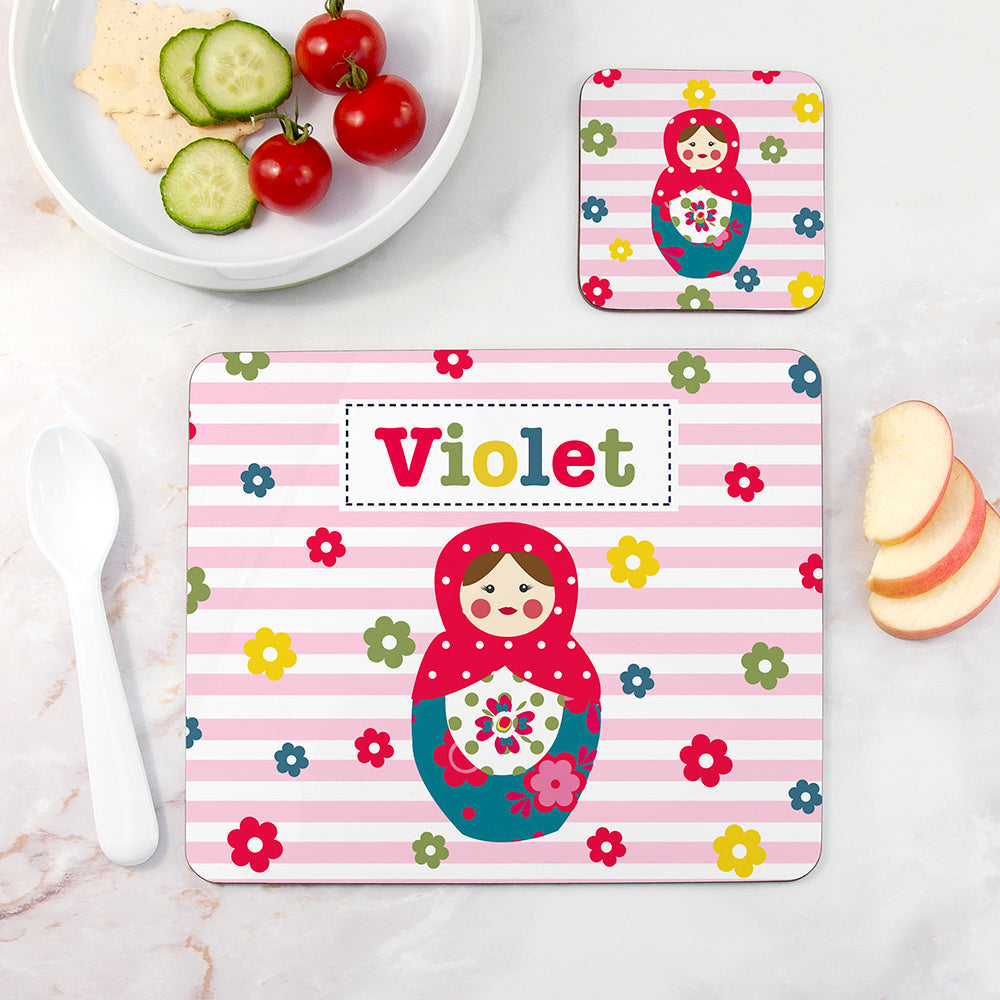 Personalised Girl’s Placemat & Coaster Sets: 6 - Russian Doll - Placemats By Gift Moments