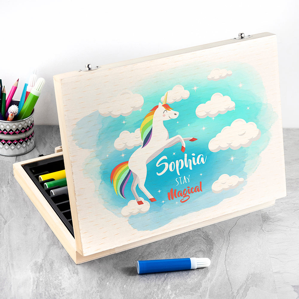 Personalised Girls Rainbow Unicorn Colouring In Set: 3 - Pencil Cases & Sets By Gift Moments