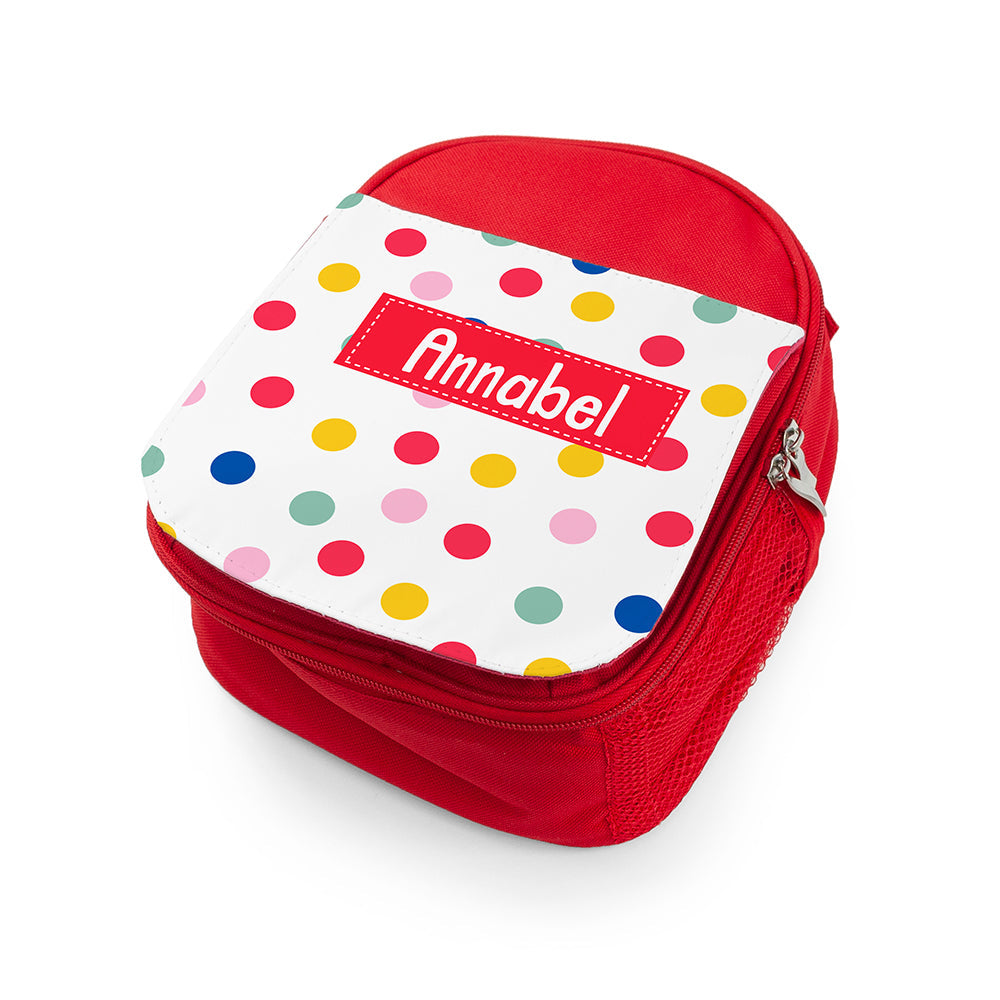 Personalised Girl’s Red Patterned Lunch Bags: 8 - Lunch Boxes & Bags By Gift Moments