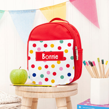 Personalised Red Patterned Lunch Bag for Girls: 4 - Spots - Lunch Boxes & Bags By Gift Moments