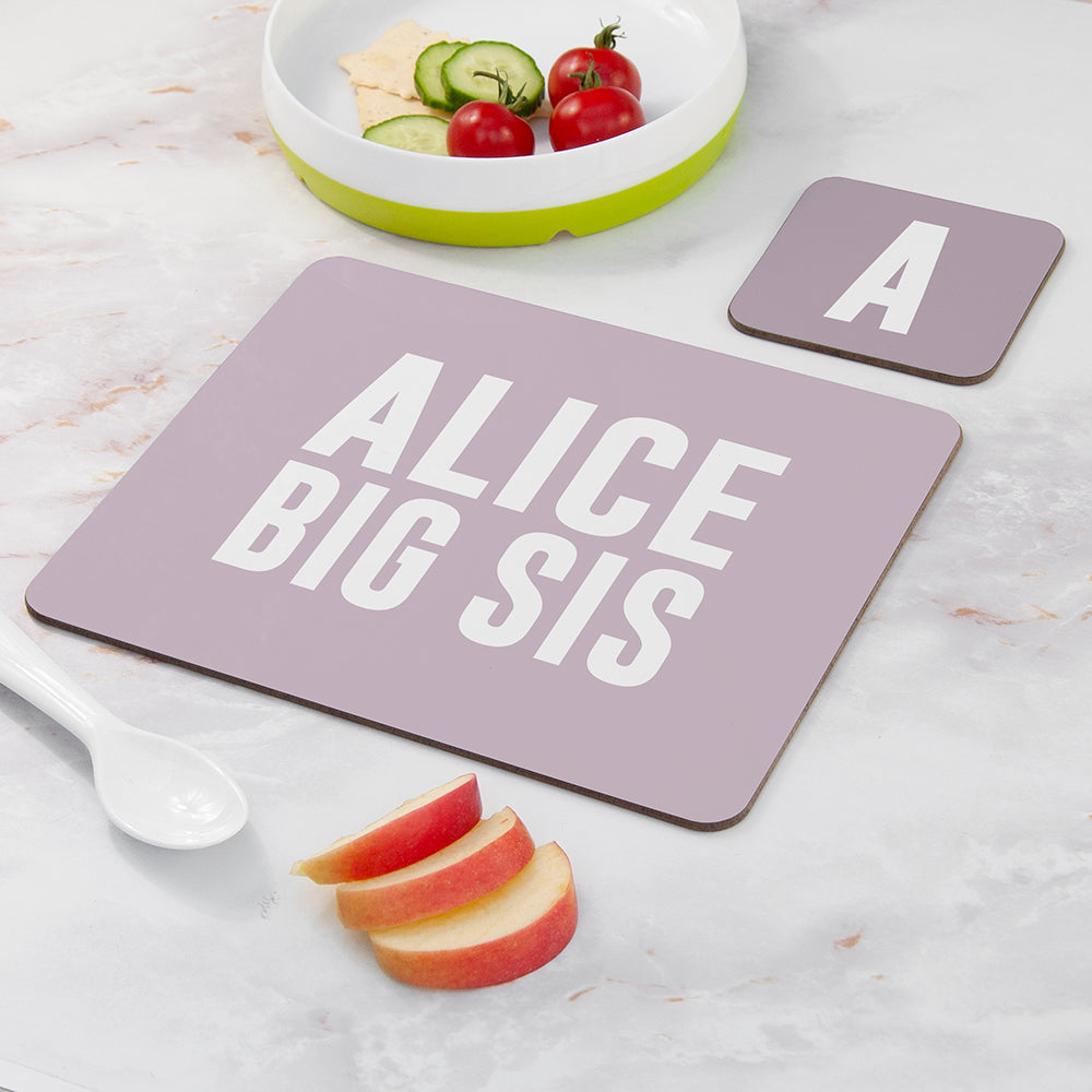 Personalised Girl’s Sis Placemat & Coaster Set: 3 - Big Sis - Placemats By Gift Moments