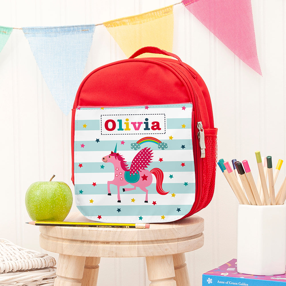 Personalised Girl’s Unicorn Lunch Bags: 2 - Red - Lunch Boxes & Bags By Gift Moments