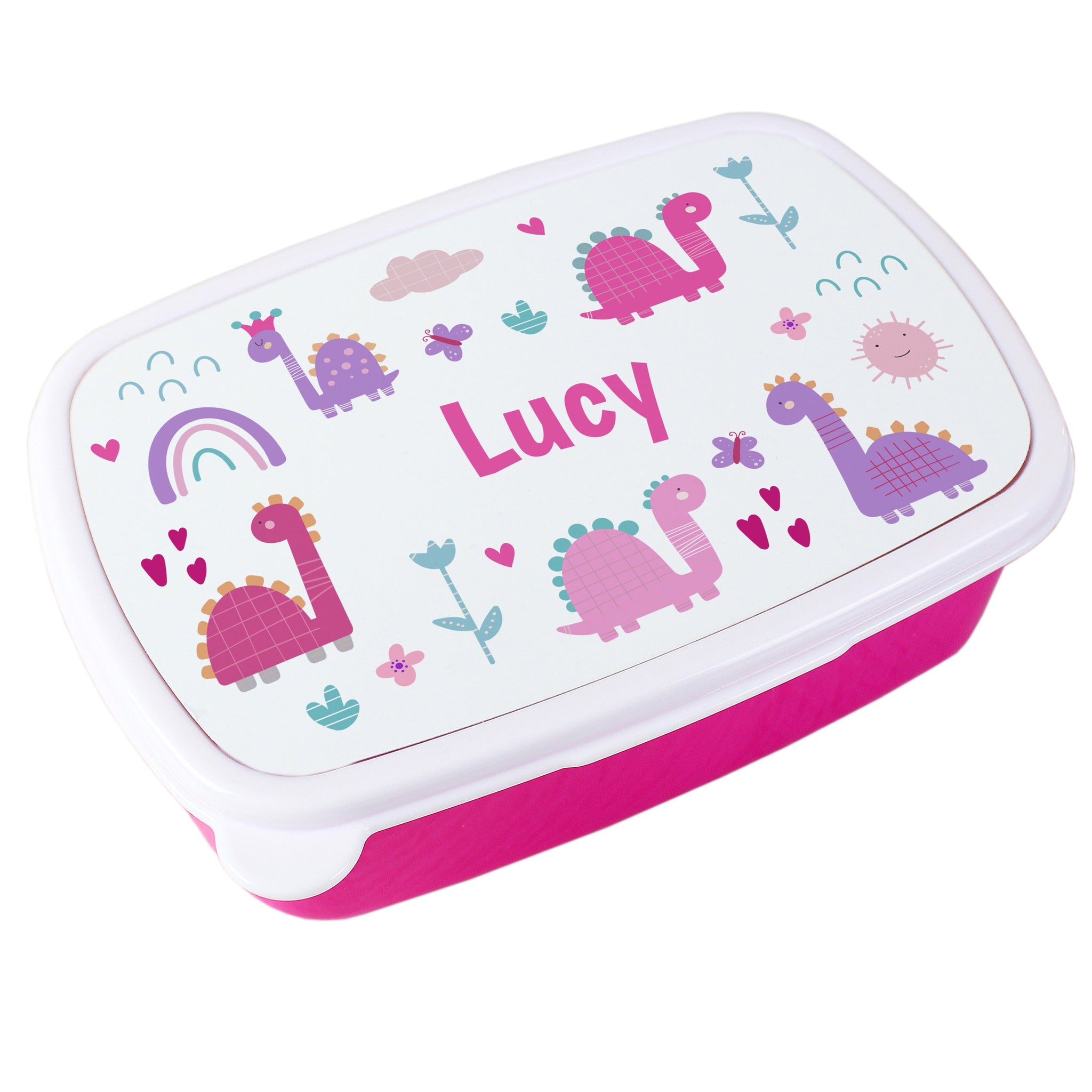 Personalised Girly Dinosaurs Name Only Pink Lunch Box: 5 - Lunch Boxes & Bags By Gift Moments