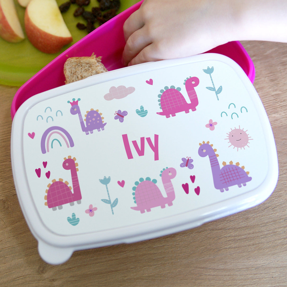 Personalised Girly Dinosaurs Name Only Pink Lunch Box: 4 - Lunch Boxes & Bags By Gift Moments