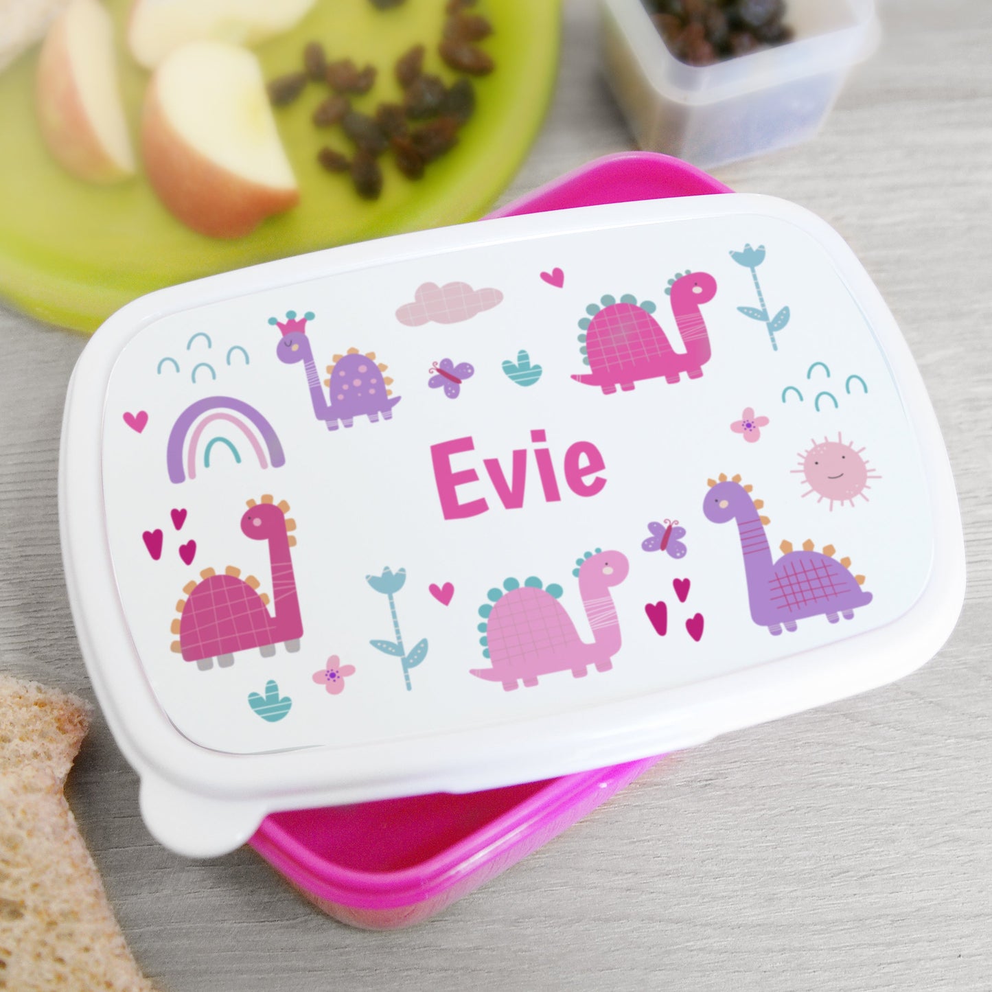 Personalised Girly Dinosaurs Name Only Pink Lunch Box: 1 - Lunch Boxes & Bags By Gift Moments