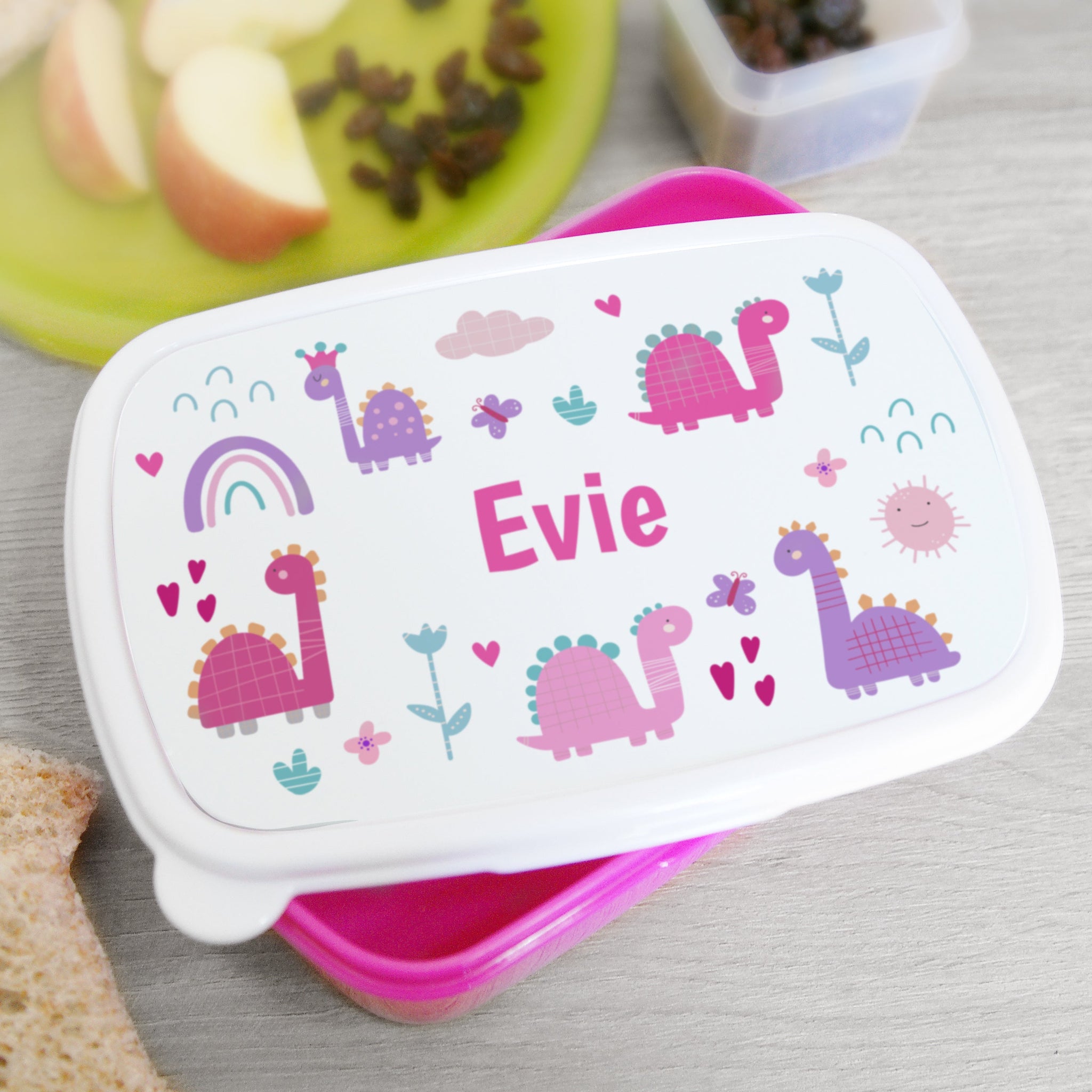 Personalised Girly Dinosaurs Name Only Pink Lunch Box: 1 - Lunch Boxes & Bags By Gift Moments
