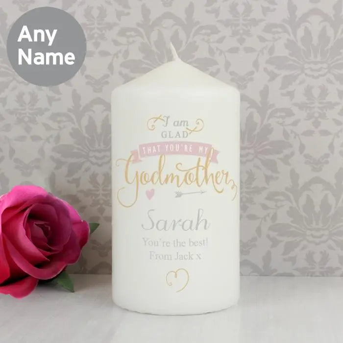 Personalised I Am Glad... Godmother Pillar Candle: 3 - Candles By Gift Moments