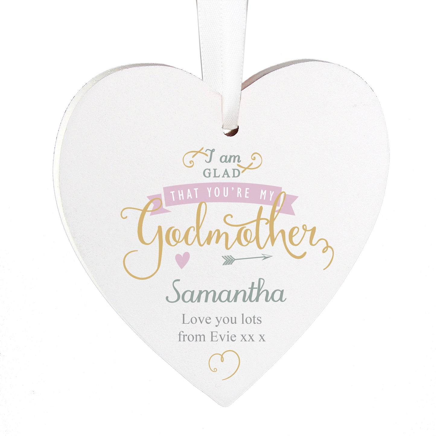 Personalised I Am Glad... Godmother Wooden Heart Decoration: 4 - Decorations By Gift Moments
