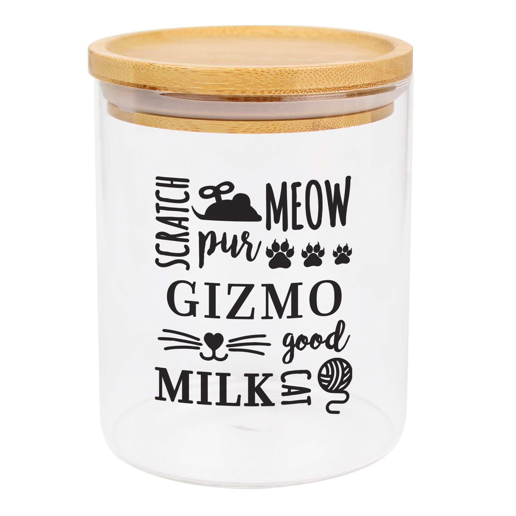 Personalised Glass Cat Treat jar with Bamboo Lid: 5 - Pet Products By Gift Moments