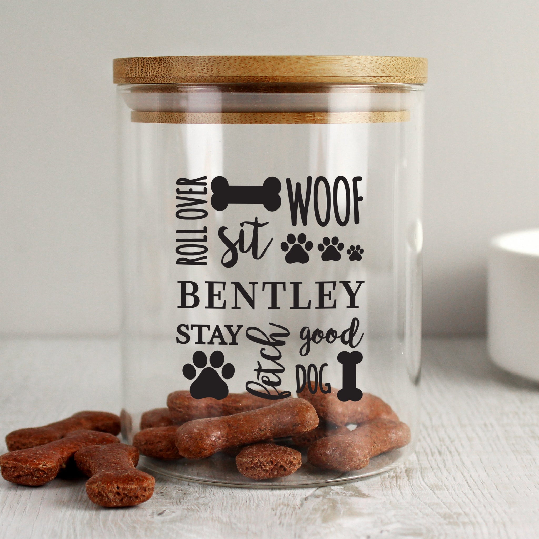 Personalised Glass Dog Treat Jar with Bamboo Lid: 1 - Pet Products By Gift Moments