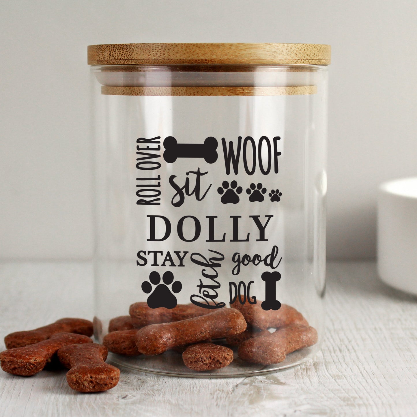 Personalised Glass Dog Treat Jar with Bamboo Lid: 3 - Pet Products By Gift Moments