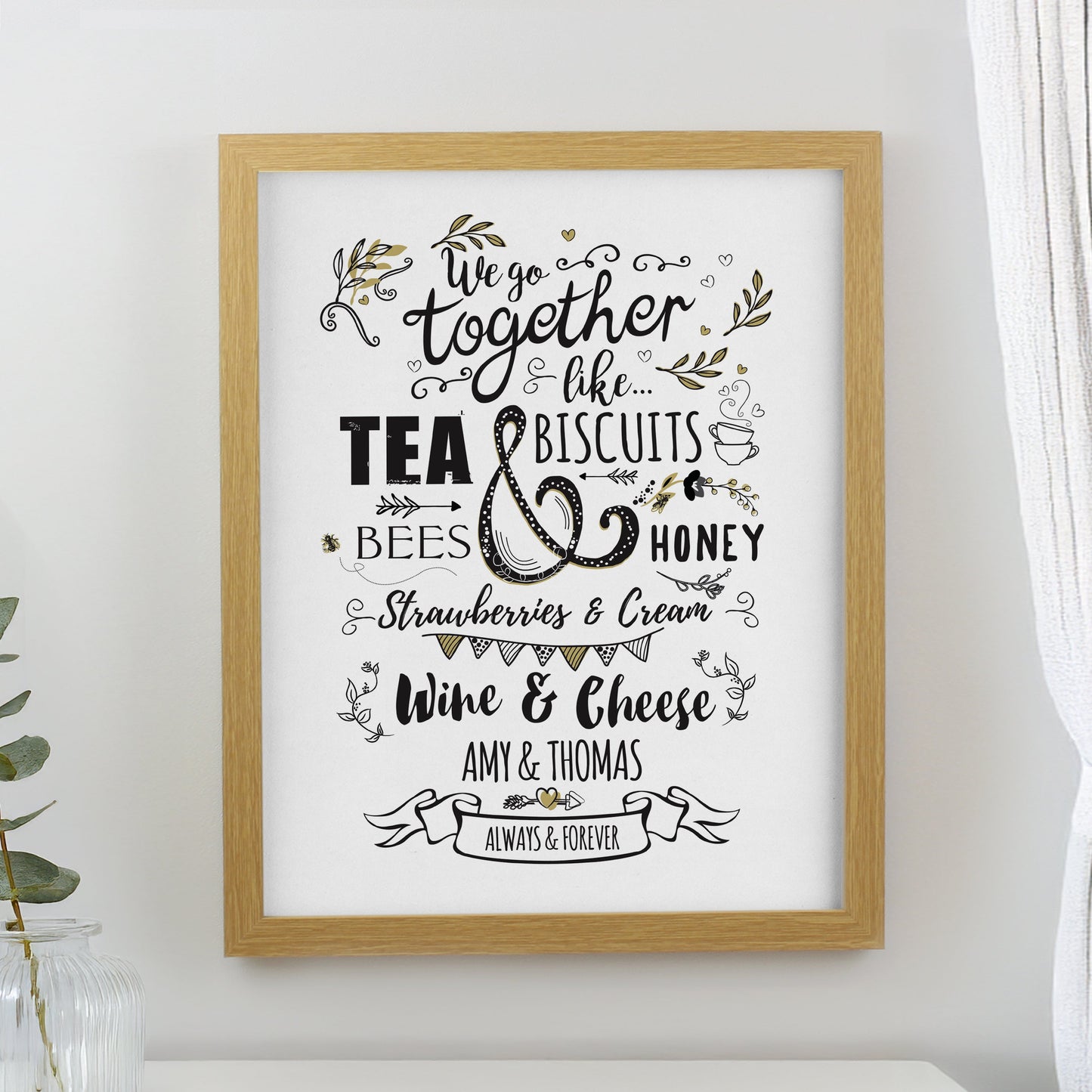 Personalised We Go Together Like Framed Prints: 1 - Oak - Framed Prints By Gift Moments