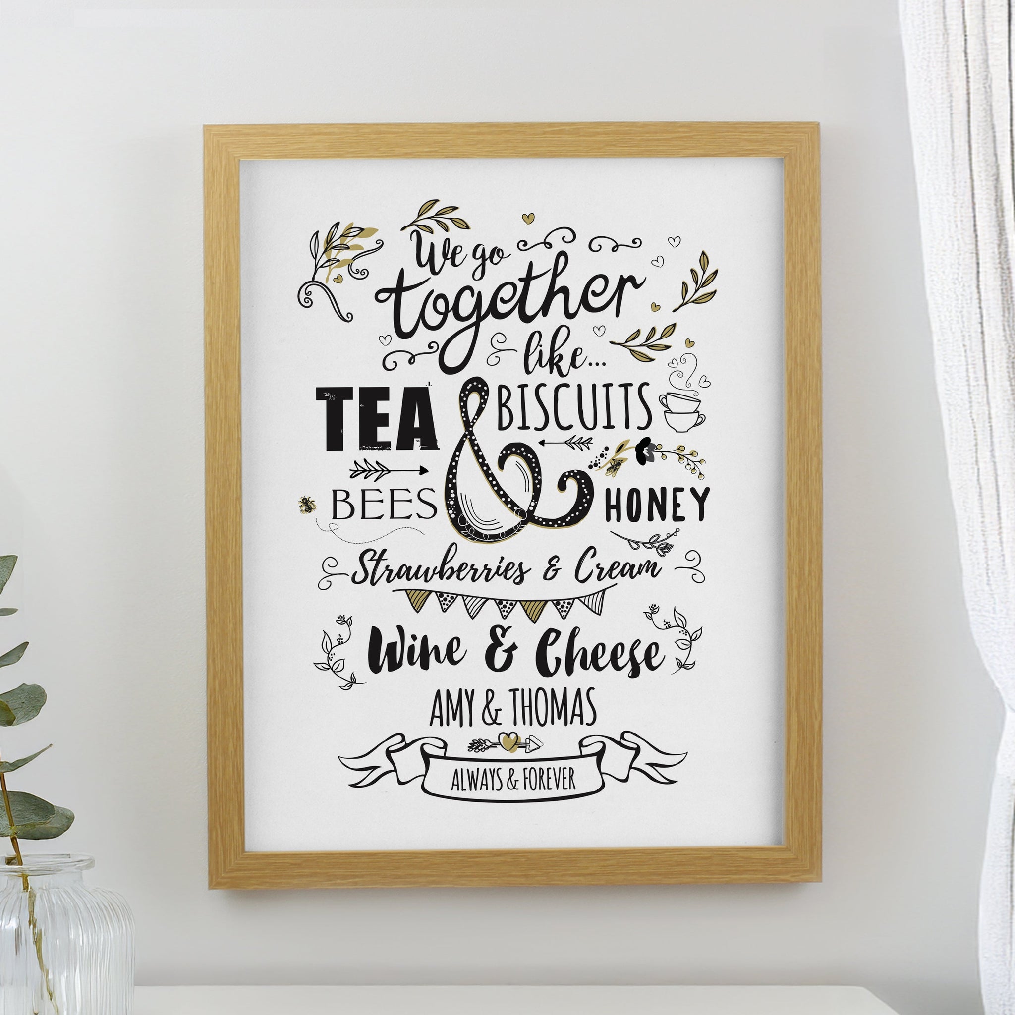Personalised We Go Together Like Framed Prints: 1 - Oak - Framed Prints By Gift Moments