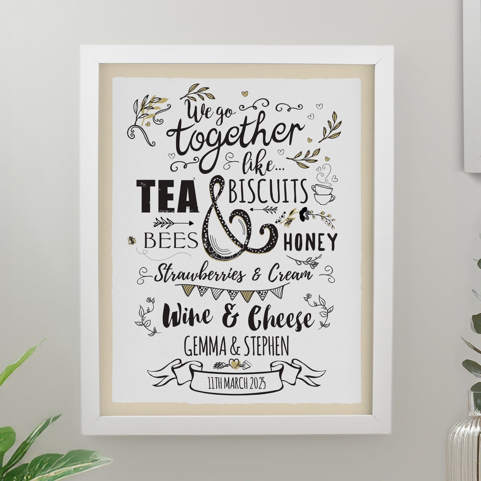 Personalised We Go Together Like Framed Prints: 3 - White - Framed Prints By Gift Moments