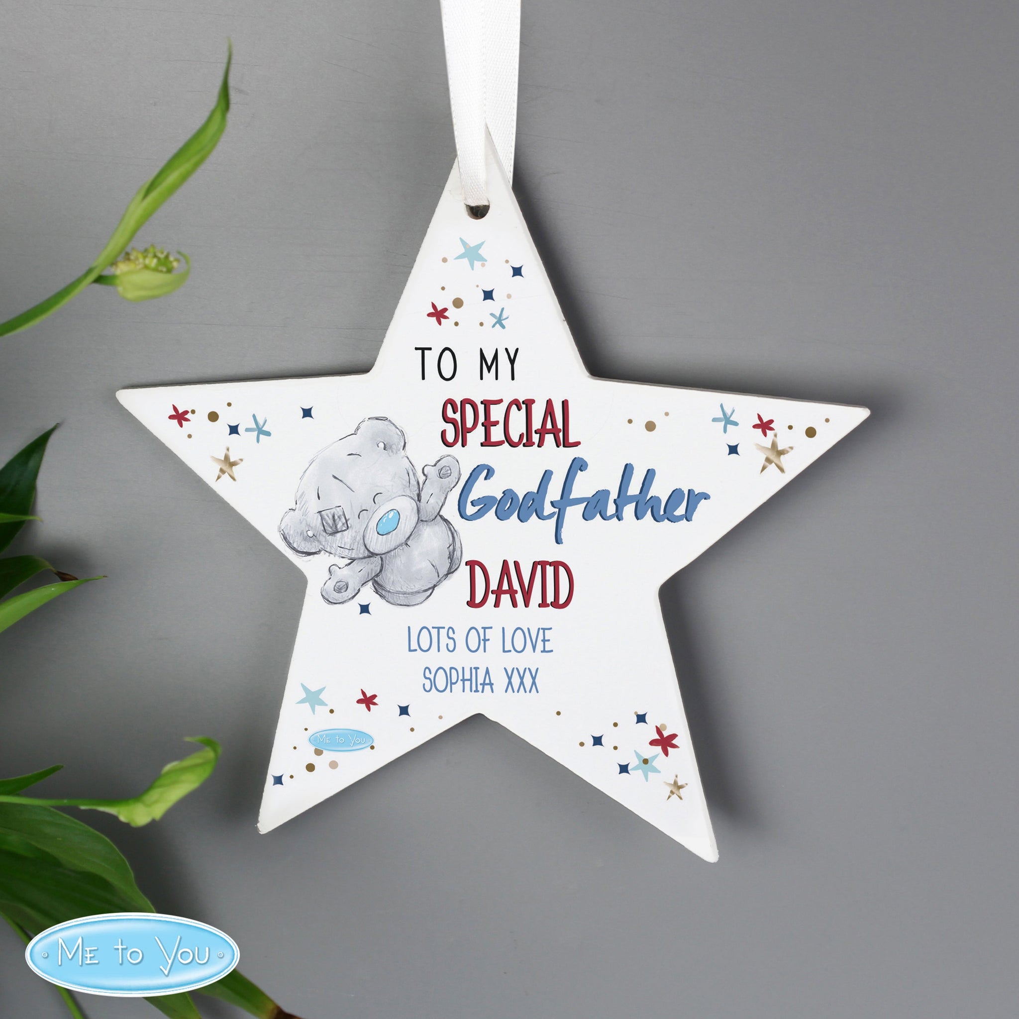 Personalised Me to You Godfather Wooden Star Decoration: 3 - Decorations