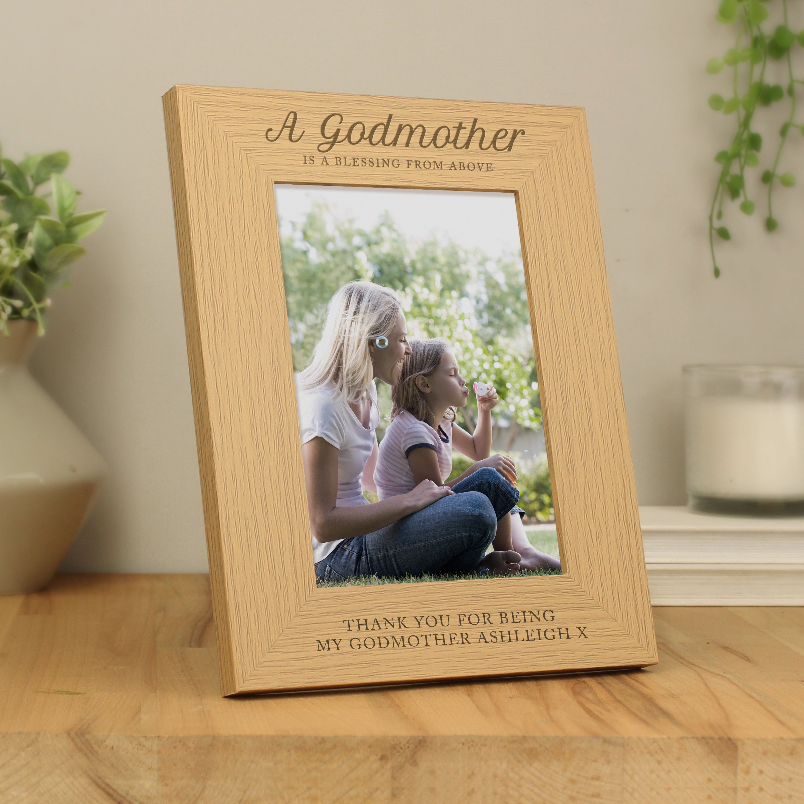 Personalised Godmother 5x7 Oak Finish Photo Frame - Shop Photo Frames At Gift Moments - 1