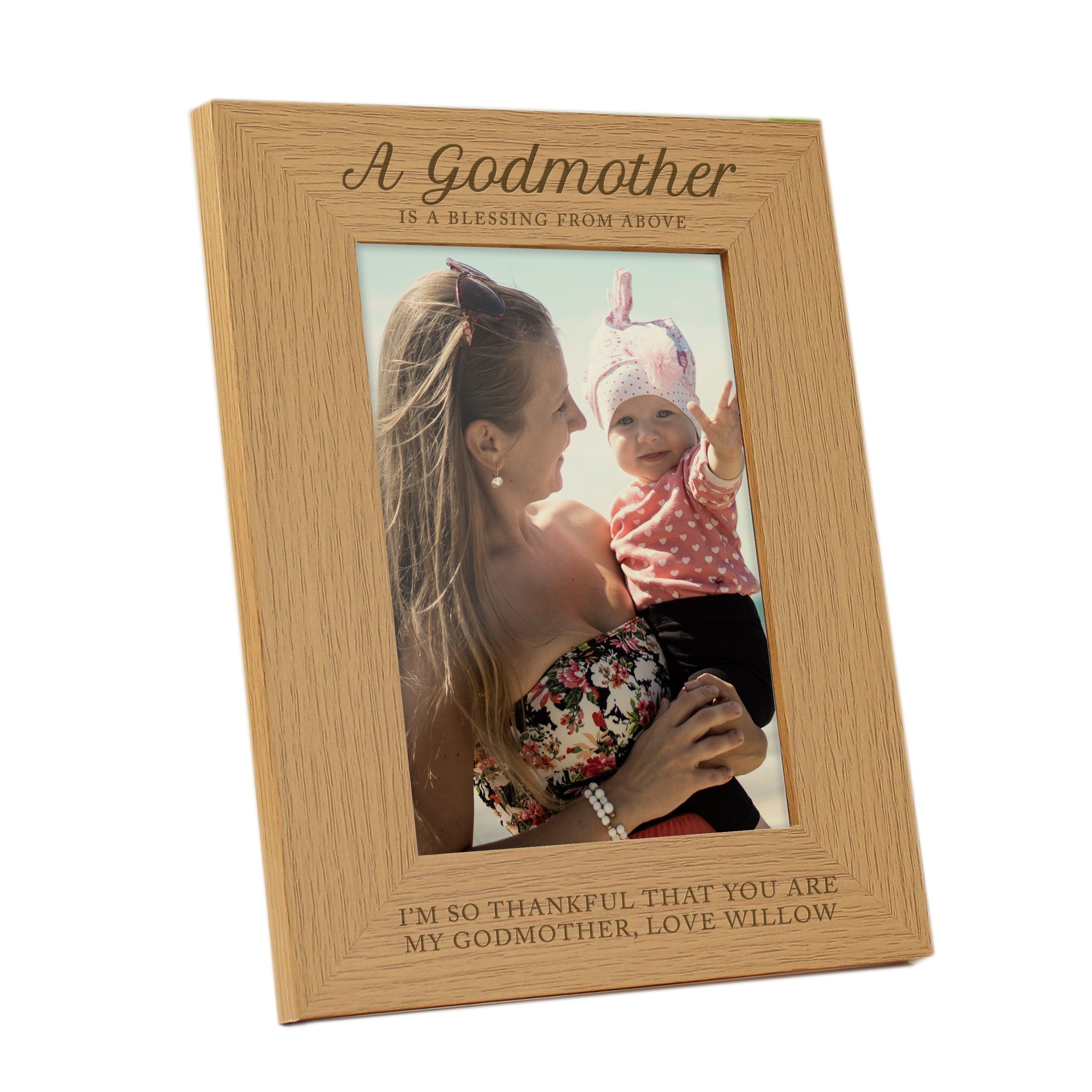Personalised Godmother 5x7 Oak Finish Photo Frame: 4 - Photo Frames By Gift Moments