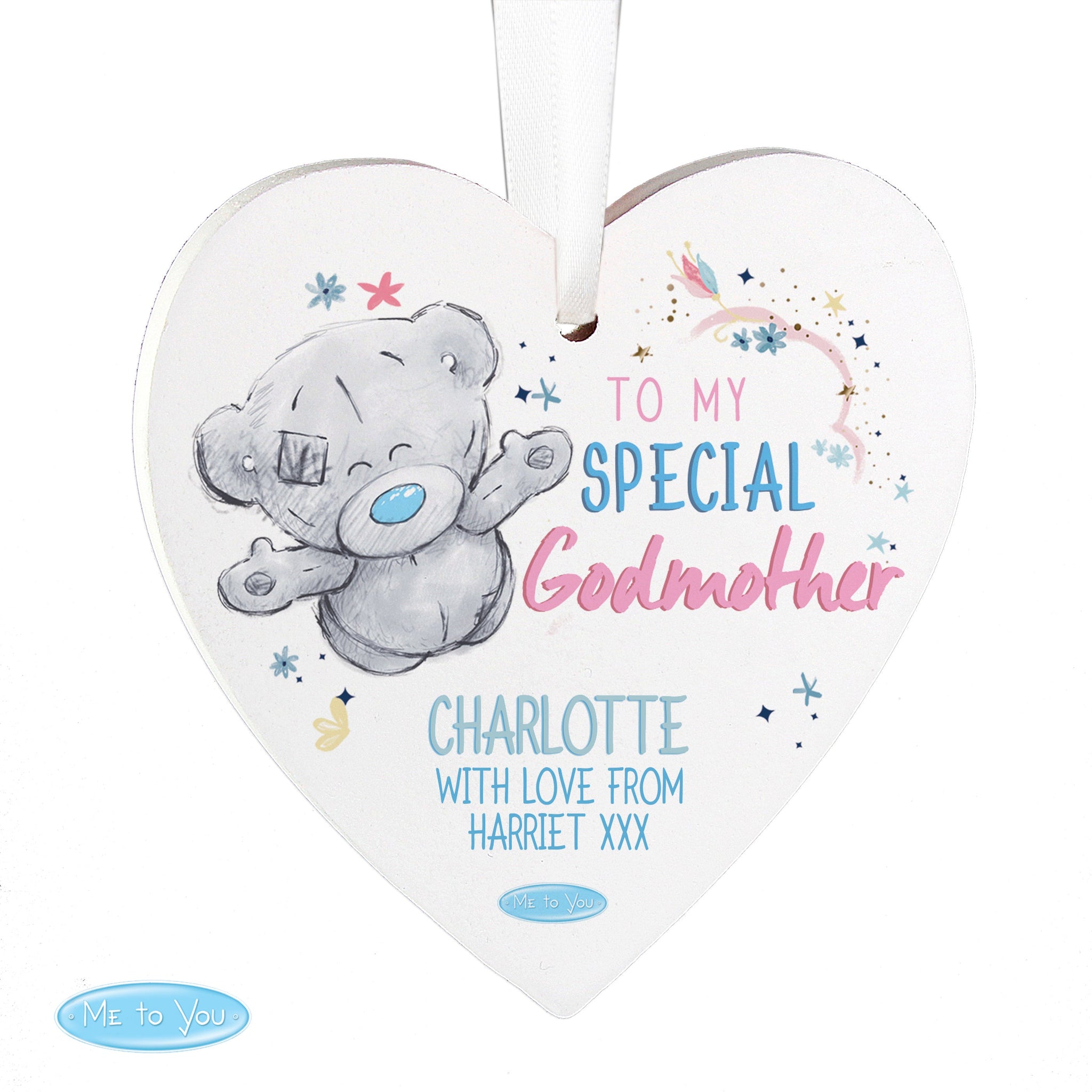 Personalised Me to You Godmother Wooden Heart Decoration: 5 - Decorations
