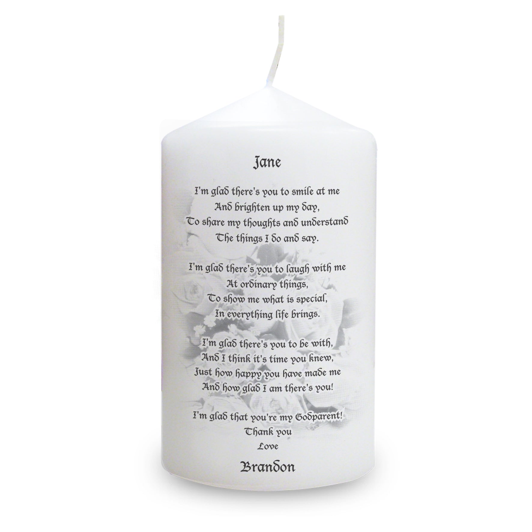 Personalised Godparent Pillar Candle: 3 - Candles By Gift Moments