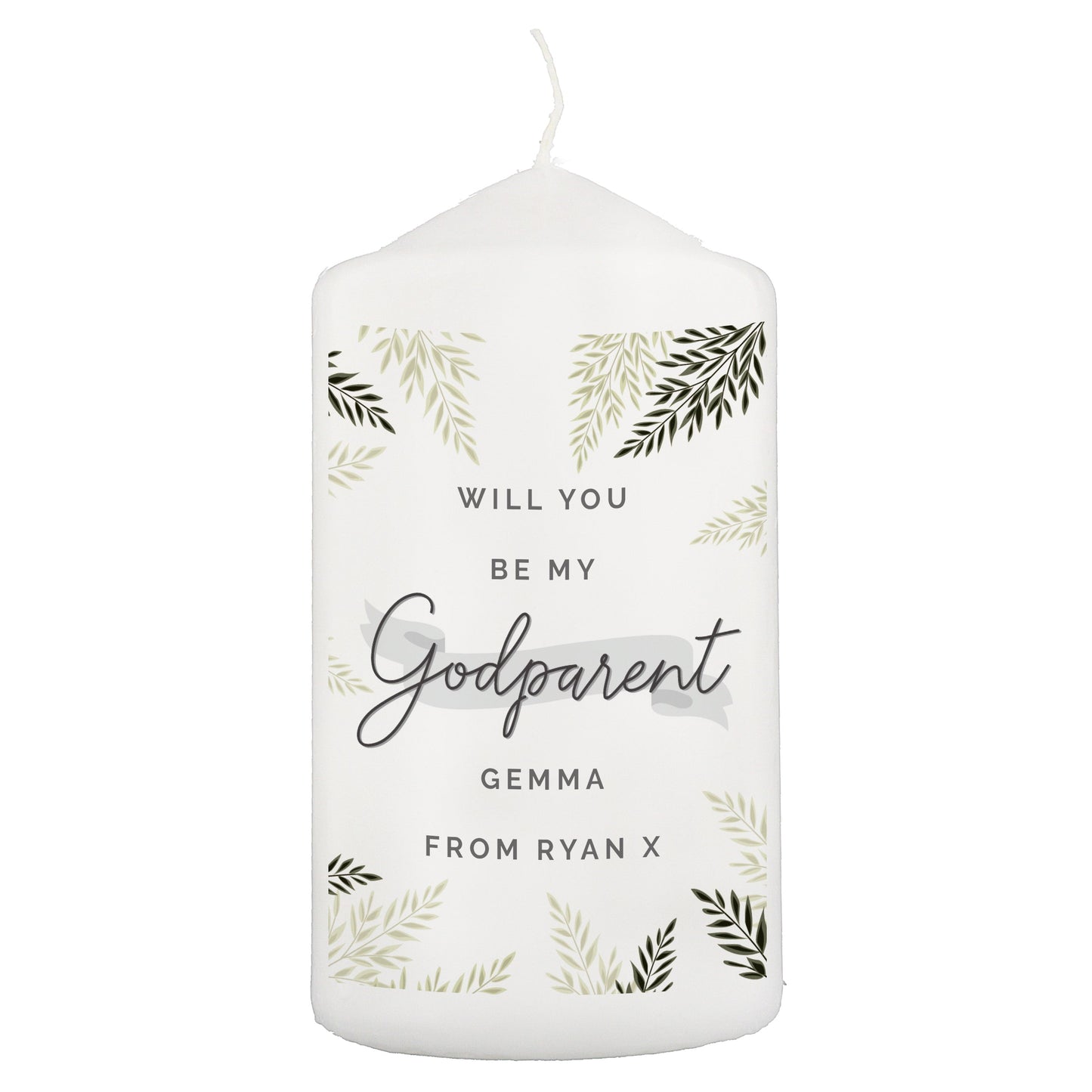 Personalised Godparent Pillar Candle: 2 - Candles By Gift Moments