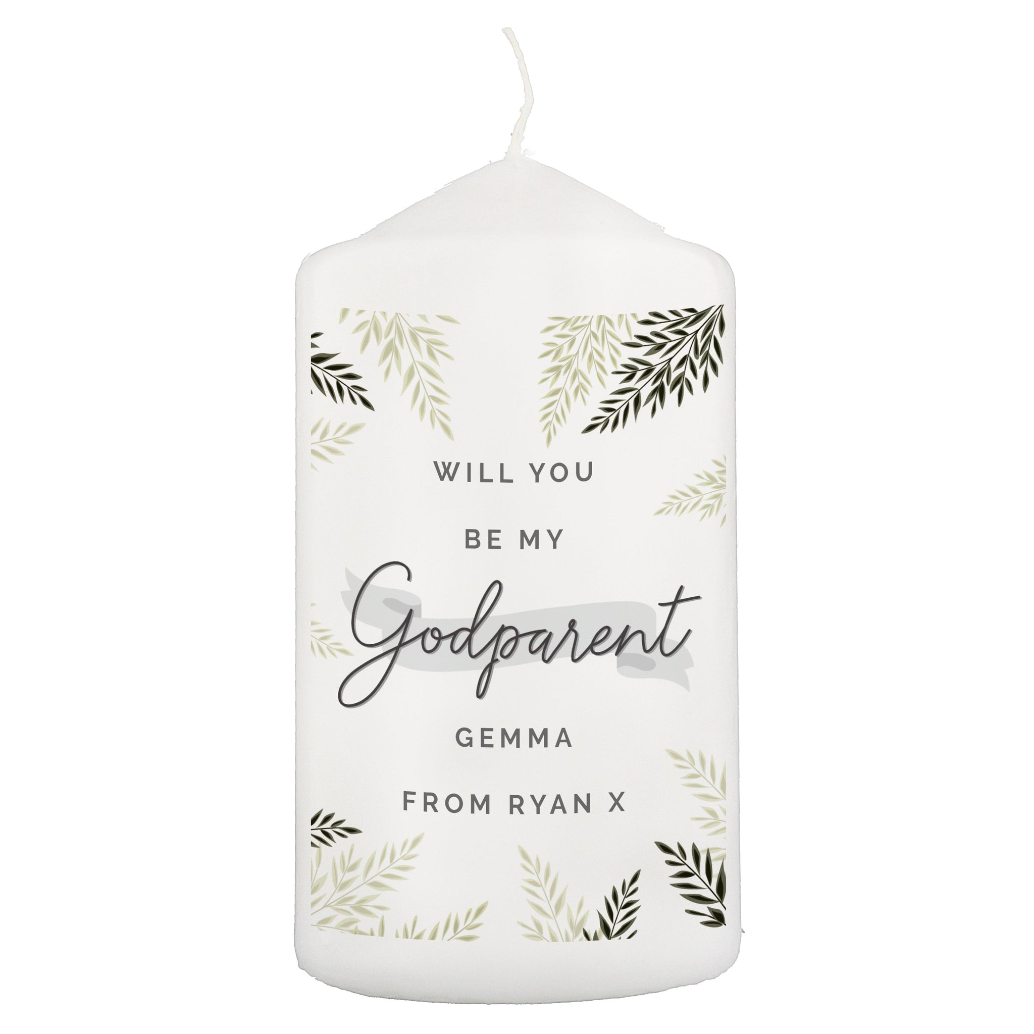 Personalised Godparent Pillar Candle: 2 - Candles By Gift Moments