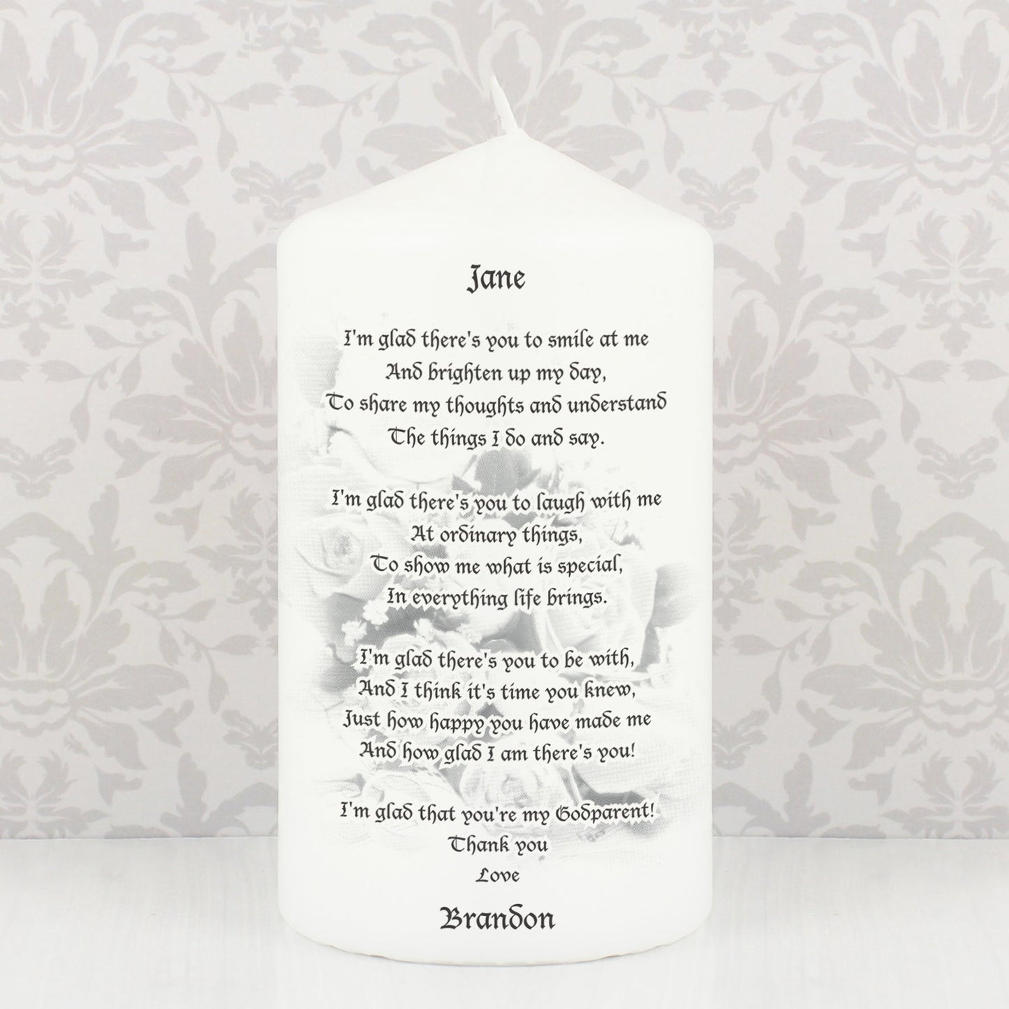 Personalised Godparent Pillar Candle: 1 - Candles By Gift Moments