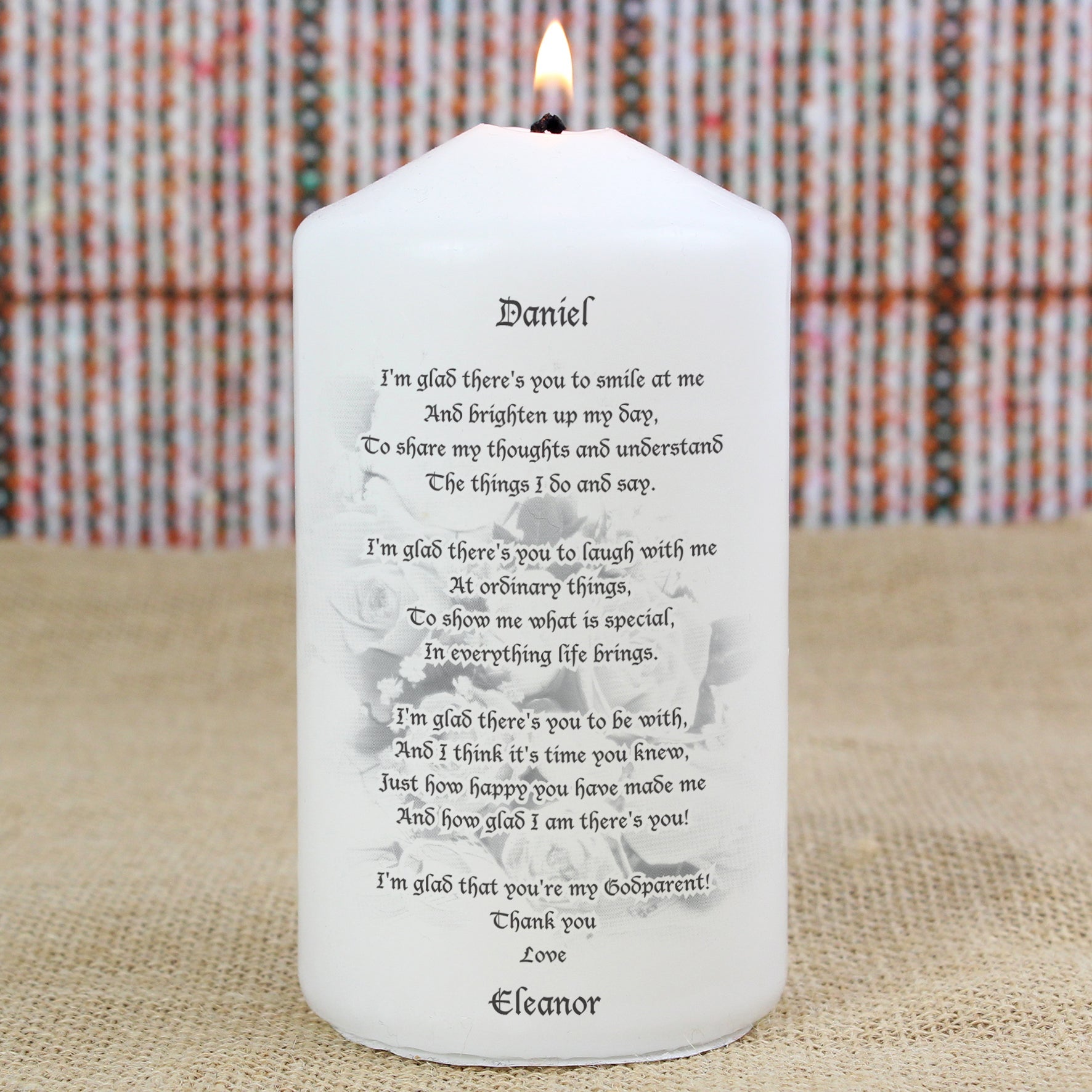 Personalised Godparent Pillar Candle: 2 - Candles By Gift Moments