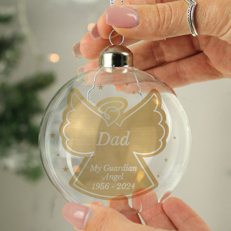 Personalised Gold Angel Glass Bauble: 3 - Christmas Baubles By Gift Moments