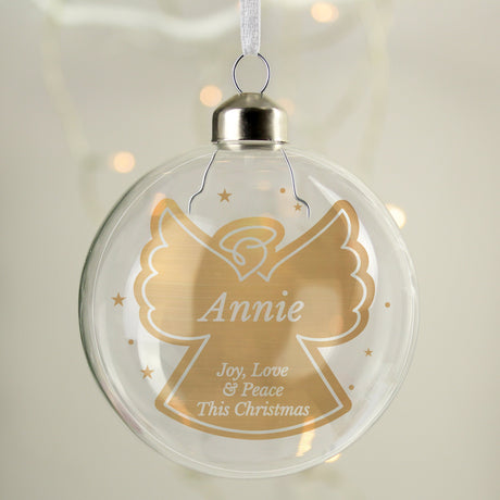 Personalised Gold Angel Glass Bauble: 5 - Christmas Baubles By Gift Moments