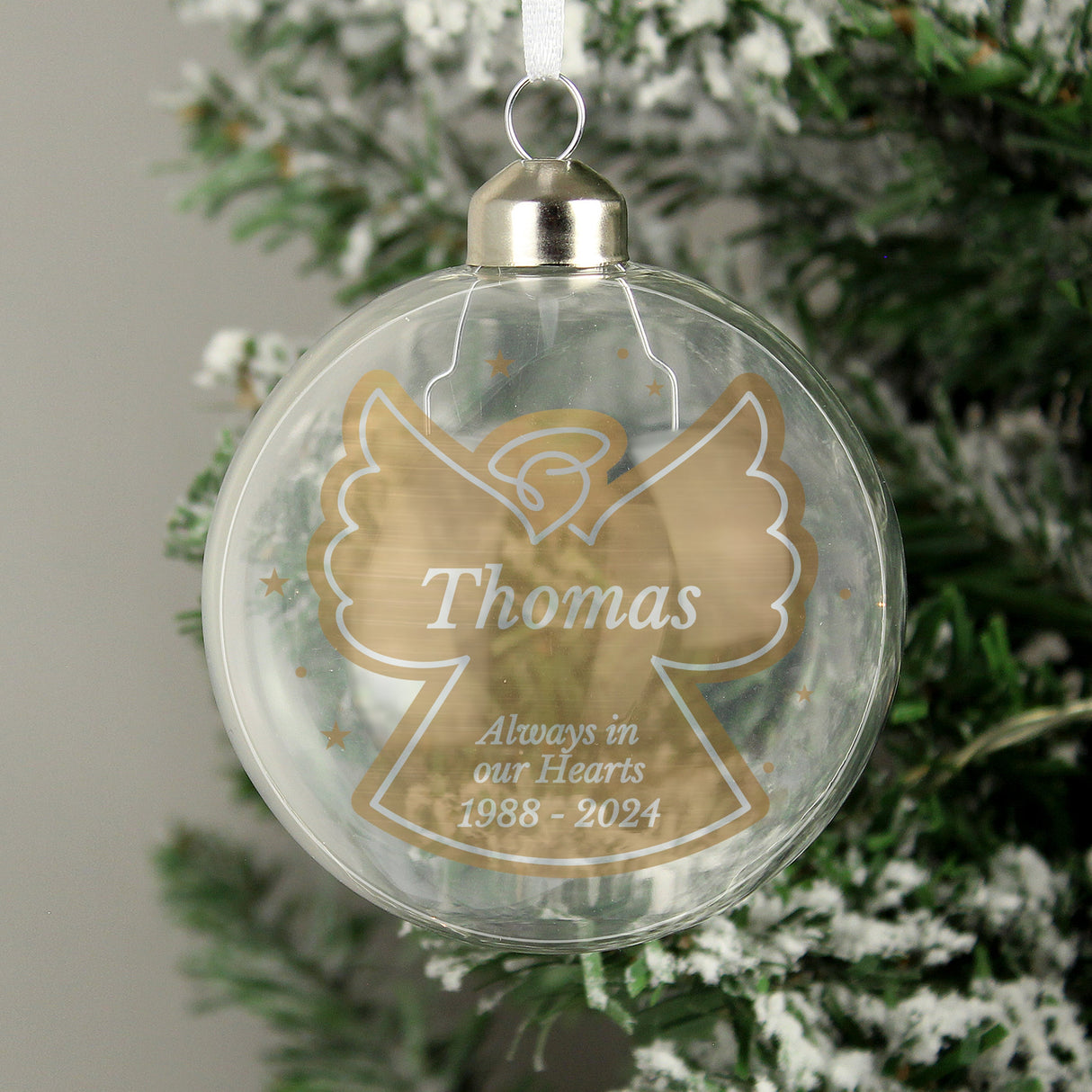 Personalised Gold Angel Glass Bauble: 2 - Christmas Baubles By Gift Moments