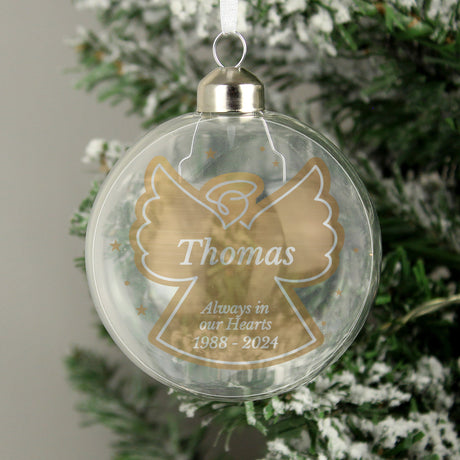 Personalised Gold Angel Glass Bauble: 2 - Christmas Baubles By Gift Moments