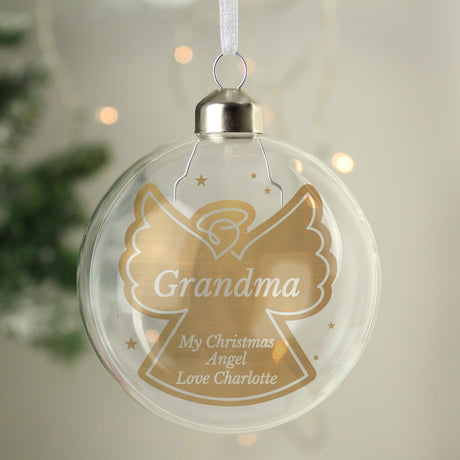 Personalised Gold Angel Glass Bauble: 1 - Christmas Baubles By Gift Moments