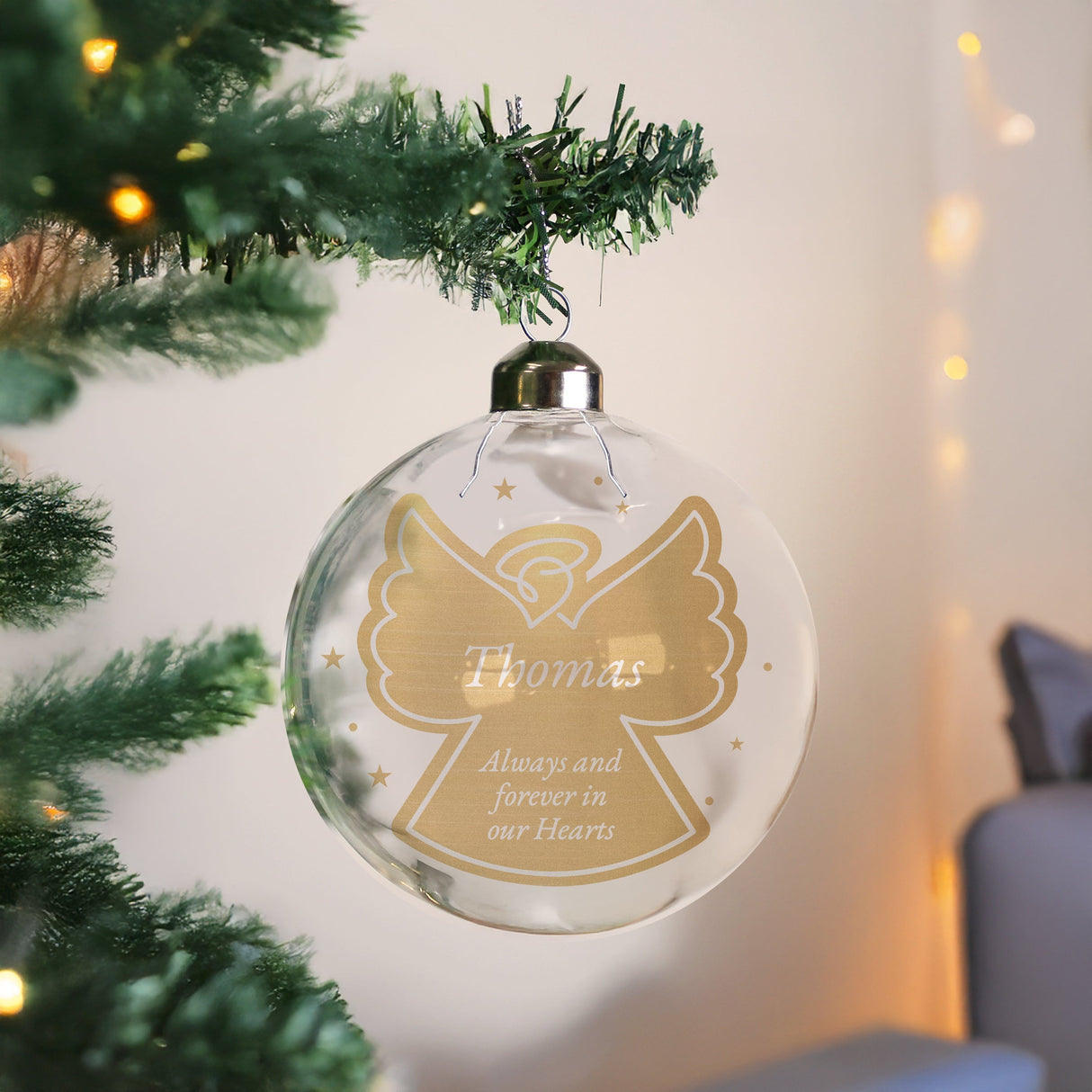 Personalised Gold Angel Glass Bauble: 1 - Christmas Baubles By Gift Moments