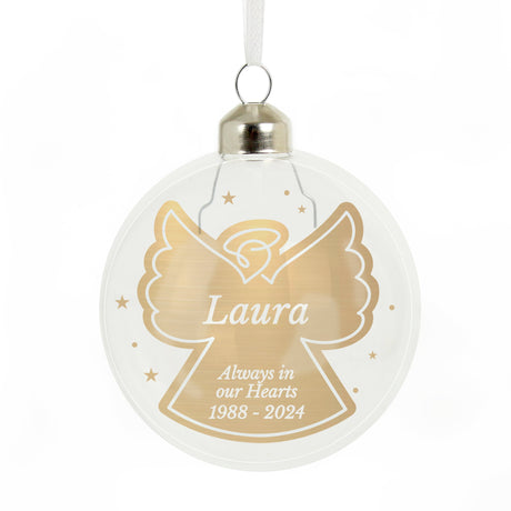 Personalised Gold Angel Glass Bauble: 4 - Christmas Baubles By Gift Moments